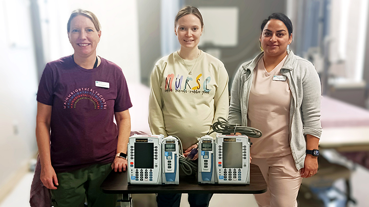 New IV pumps are now being used in a dedicated infusion space. Care team members include, from left: Genevieve Circe-Turcotte, LPN; Raegan Forster, LPN; and Prabhjot Chahal, RN.